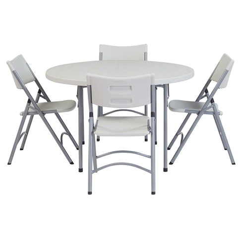 National Public Seating 48" Round Folding Table & Blow Molded Plastic Folding Chairs Package