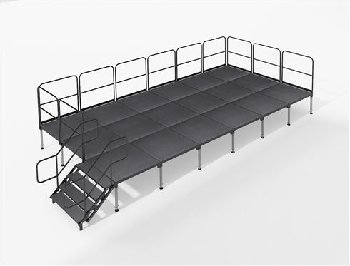 Biljax Black Quadripple Finished Plywood Event Stage with Guardrails and Stairs 12 x 24